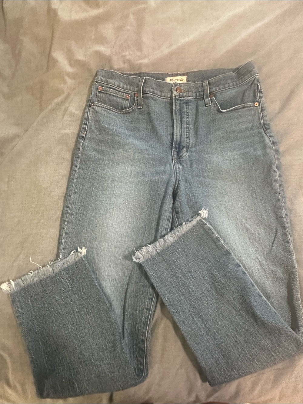 Women’s High-Rise Raw Hem Straight Jeans - Blue